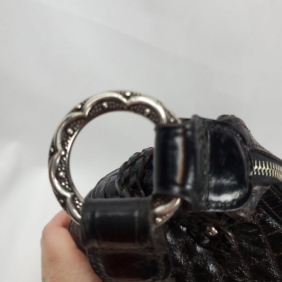 Brighton Black Quilted Leather Braided Trim Large Shoulder Bag - Picture 12 of 16